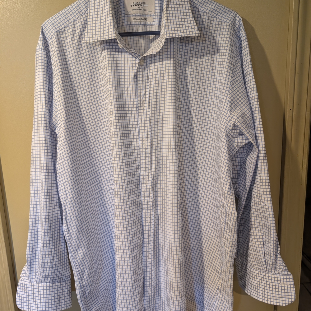 Charles Tyrwhitt Blue and White Windowpane Dress Shirt